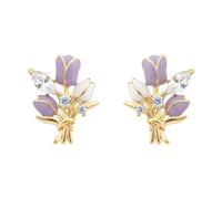 Boucles d'oreilles à tige en forme de bouquet de tulipes pour femme, boucles d'oreilles tendance en émail 3D avec accents de zirconium, pour un usage quotidien et des moments mémorables