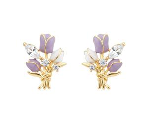 Boucles d'oreilles à tige en forme de bouquet de tulipes pour femme, boucles d'oreilles tendance en émail 3D avec accents de zirconium, pour un usage quotidien et des moments mémorables