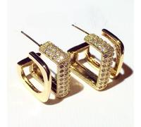 Boucles d'oreilles à tige en forme de C avec incrustation de zirconium, double géométrie, pour femme, banquet, fête, bijoux, cadeaux