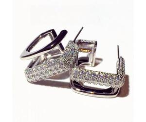 Boucles d'oreilles à tige en forme de C avec incrustation de zirconium, double géométrie, pour femme, banquet, fête, bijoux, cadeaux