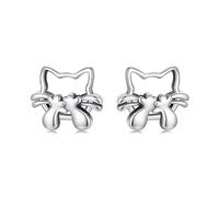 Boucles d'oreilles à tige en forme de chat mignon et timide - Argent sterling S925 minimaliste animal animal animal pour femme, boucles d'oreilles hypoallergéniques pour petit chaton, clous d'oreilles