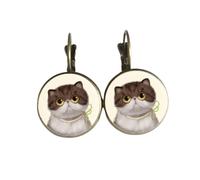 Boucles d'oreilles à tige en forme de chat mignon pour femme - Cabachon en verre - Brincos Perola - Art photo - Boucles d'oreilles rondes - Bijoux pour femme, nan