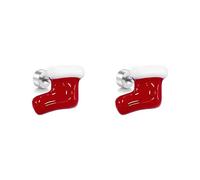 Boucles d'oreilles à tige en forme de chaussette de Noël pour homme et femme, émail rouge blanc avec vis à dos plat, en acier inoxydable hypoallergénique, cadeau de fête
