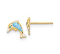 Boucles d'oreilles à tige en forme de dauphin émaillé poli en or 14 carats 8,65 x 6,18 mm de large pour femme