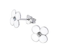 Boucles d'oreilles à tige en forme de fleur blanche avec pierres en cristal - Argent sterling 925, Verre, Cristal