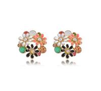 Boucles d'oreilles à tige en forme de grappe de fleurs colorées pour femme, élégantes boucles d'oreilles à tige en métal avec strass, bijoux minimalistes délicats pour usage quotidien, cadeau de fête