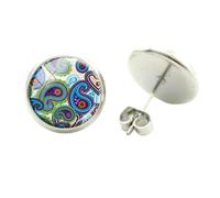 Boucles d'oreilles à tige en forme de mandala, symbole du bouddhisme, art rond, verre géométrique, amulette homme femme, nan