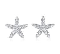 Boucles d'Oreilles à Tige En Forme d'Étoile De Mer En Cz Pour Femmes Et Adolescentes En Argent Sterling S925 Plaqué Or Blanc 18 Carats Huggie Crystal Tiny Star Ocean Beach Cadeau Hypoallergénique