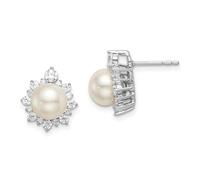 Boucles d'oreilles à tige en or 14 carats avec diamants cultivés en laboratoire Si1 Si2 G H I avec perles de culture d'eau douce 12,52 mm pour femme