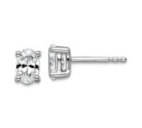 Boucles d'oreilles à tige en or blanc 14 carats avec diamant cultivé en laboratoire SI+ G+ ovale à 4 griffes - 6,6 x 4,8 mm de large
