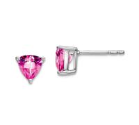 Boucles d'oreilles à tige en or blanc 14 carats avec saphir rose créé, 6,25 x 6,25 mm de large pour femme