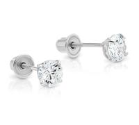 Boucles d'oreilles à tige en or blanc 14 carats avec solitaire en oxyde de zirconium et fermoir à vis sécurisé, Pierre en or blanc et oxyde de zirconium, Zircone cubique