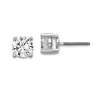 Boucles d'oreilles à tige en or blanc 14 carats - Poids total 1 1/2 carat - Certifié SI1 SI2 G H I - Diamant cultivé en laboratoire - 4 griffes - 6,2 x 6,2 mm de large - Pour femme