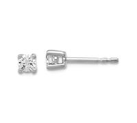 Boucles d'oreilles à tige en or blanc 14 carats - Poids total 1/7 carat - Diamant rond SI1 SI2 G H I - 4 griffes - Largeur : 3,1 x 3,1 mm
