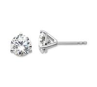 Boucles d'oreilles à tige en or blanc 14 carats - Poids total de 1 1/2 carat - Certifié SI1 SI2 G H I - Diamant cultivé en laboratoire - 3 griffes - 6,5 x 6 mm de large - Pour femme