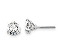 Boucles d'oreilles à tige en or blanc 14 carats - Poids total de 1 1/2 carat - Diamant rond SI1 SI2 G H I - 3 griffes - 6,5 x 6 mm de large - Pour femme
