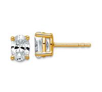 Boucles d'oreilles à tige en or jaune 14 carats de 5 mm avec diamant cultivé en laboratoire SI+ G+ ovale à 4 griffes - 7 x 5 mm de large