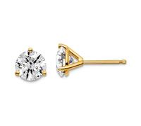 Boucles d'oreilles à tige en or jaune 14 carats - Poids total : 1 1/2 carat - Diamants ronds - 6,5 x 6 mm - Pour femme