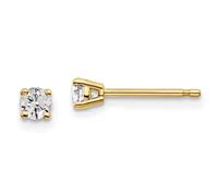Boucles d'oreilles à tige en or jaune 14 carats - Poids total 1/4 carat - Certifié SI1 SI2 G H I - Diamant cultivé en laboratoire - 4 griffes - 3,4 x 3,4 mm de large - Pour femme