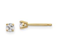 Boucles d'oreilles à tige en or jaune 14 carats - Poids total 1/7 carat - Diamants ronds - Diamètre total : 3,1 x 3,1 mm - Pour femme