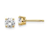 Boucles d'oreilles à tige en or jaune 14 carats - Poids total 1 carat - Certifié SI1 SI2 G H I - Diamant cultivé en laboratoire - 4 griffes - 5,3 x 5,3 mm de large - Pour femme
