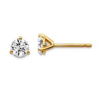 Boucles d'oreilles à tige en or jaune 14 carats - Poids total 3/4 carats - Certifié VS SI D E F - Diamant cultivé en laboratoire - 3 griffes - 5,55 x 5,2 mm de large - Pour femme