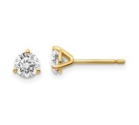 Boucles d'oreilles à tige en or jaune 14 carats - Poids total 7/8 carats - Diamants cultivés en laboratoire - 3 griffes - Pour femme