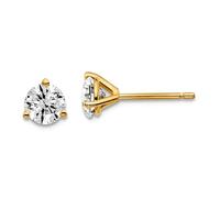 Boucles d'oreilles à tige en or jaune 14 carats - Poids total de 1 carat - Diamant rond SI1 SI2 G H I - 3 griffes - Largeur : 5,9 x 5,4 mm