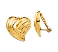 Boucles d'oreilles à tige en or jaune 14 carats polies en forme de cœur pour femme 18 x 19 mm de large