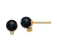 Boucles d'oreilles à tige en or jaune massif 14 carats avec perle d'Akoya d'eau salée noire ronde 5 6 mm et diamant 0,02 ct 6,85 x 5,35 mm de large pour femme