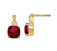 Boucles d'oreilles à tige en or jaune massif 14 carats avec rubis et diamants créés en damier 13 x 6,75 mm de large pour femme