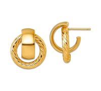 Boucles d'oreilles à tige en or jaune massif 14 carats poli et torsadé 18 x 16 mm de large pour femme
