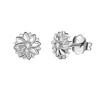Boucles d'oreilles à tige en or massif 18 carats sur argent sterling 925, boucles d'oreilles à tige en forme de fleur de lotus pour femme, Or blanc et argent sterling, Zircone cubique