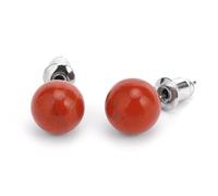 Boucles D'Oreilles À Tige En Pierre Naturelle De 8 Mm - Perles Rondes En Cristal De Quartz Avec Clous D'Oreille Simples De Couleur Argentée, Bijoux D'Oreille À La Mode Pour Femme Fille, Jaspe Roug