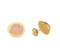 Boucles d'oreilles à tige en quartz rose naturel, argent sterling 925 plaqué or | Boucles d'oreilles ovales, style minimaliste pour femme | LKSTD_0496