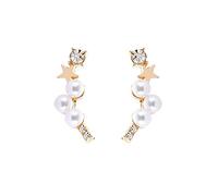 Boucles d'oreilles à tige en strass brillants pour femme, motif étoile en fausse perle et strass, bijoux cadeau - Design professionnel élégant doré