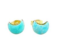 Boucles d'oreilles à tige en turquoise naturelle en argent sterling 925 plaqué or | Boucles d'oreilles demi-lune, style minimaliste pour femme | LKSTD_0395