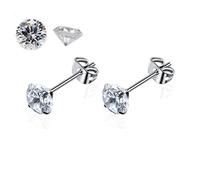 Boucles d'oreilles à tige en zircone cubique pour femmes filles Boucles d'oreilles en titane Hypoallergénique CZ Simulé Diamant 4 mm Boucles d'oreilles en argent pour oreilles sensibles