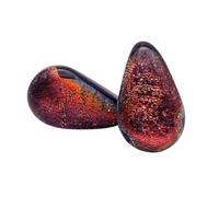 Boucles d'oreilles à tige faites à la main en verre dichroïque en forme de goutte d'eau avec un éclat rouge, cuivre et or, bijoux en verre fusionné
