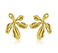 Boucles d'oreilles à tige imperméables en forme de fleur dorée pour femme, Acier inoxydable, Pas de gemme