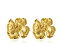 Boucles d'oreilles à tige imperméables en forme de fleur dorée pour femme, Acier inoxydable, Pas de gemme