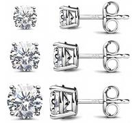 Boucles d'oreilles à tige MGJ™ en argent sterling 925 et cristaux Swarovski - 3 paires | Présentées dans un coffret cadeau blanc, un sac et une carte de Noël | Bijou hypoallergénique pour elle