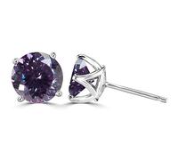 Boucles d'oreilles à tige Moissanite 2ct coupe ronde couleur D VVS1 clarté boucles en argent sterling 925 diamant for femmes for avec certificat(Purple)