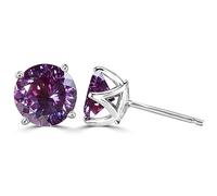Boucles d'oreilles à tige Moissanite 2ct coupe ronde couleur D VVS1 clarté boucles en argent sterling 925 diamant for femmes for avec certificat(Purplish Red)