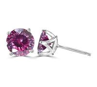 Boucles d'oreilles à tige Moissanite 2ct coupe ronde couleur D VVS1 clarté boucles en argent sterling 925 diamant for femmes for avec certificat(Pink)