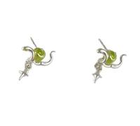Boucles d'oreilles à tige mystiques en forme de fruits verts avec quatre étoiles en alliage robuste et tendance pour femme