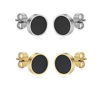 Boucles d'oreilles à tige noires pour homme en acier chirurgical avec tête de mort, croix, sourire, étoile et dos plat