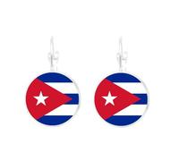 Boucles D'Oreilles À Tige Pendantes En Forme De Drapeau De Cuba - Boucles D'Oreilles À Tige Rondes En Forme De Dôme En Verre - Cadeau De Bijoux D'Anniversaire Patriotique Pour Femme,2,8 Cm ×