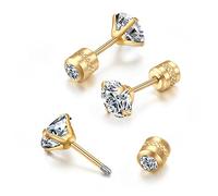 Boucles d'oreilles à tige plates à vis arrière, boucles d'oreilles à vis de sécurité en oxyde de zirconium pour cartilage, hélix, pour homme et femme, hypoallergéniques, 6mm CZ, Acier inoxydable