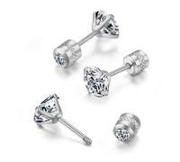 Boucles d'oreilles à tige plates à vis arrière, boucles d'oreilles à vis de sécurité en oxyde de zirconium pour cartilage, hélix, pour homme et femme, hypoallergéniques, 5mm CZ, Acier inoxydable